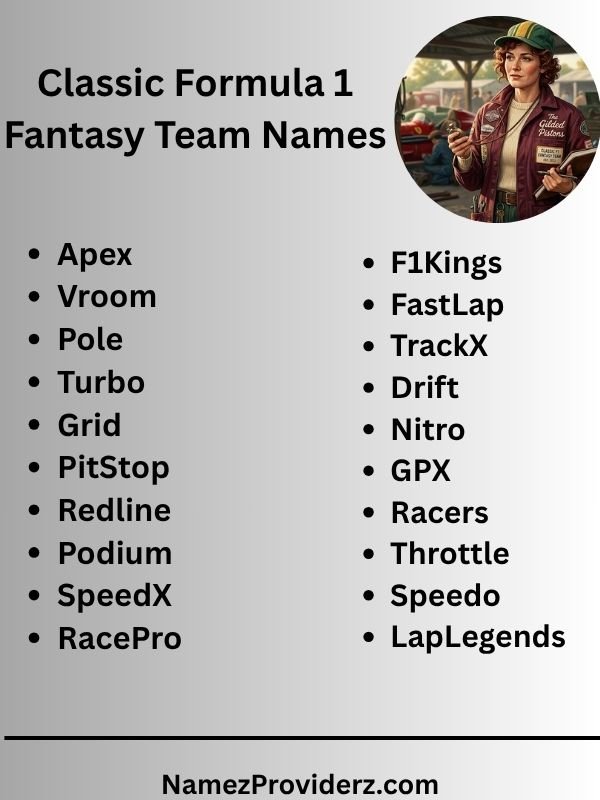 Classic Formula 1 Fantasy Team Names