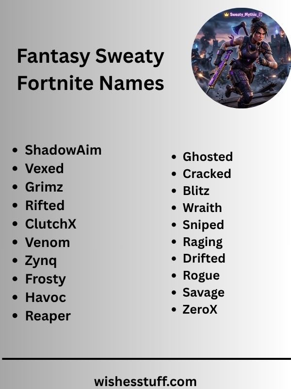 Fantasy Sweaty Fortnite Names