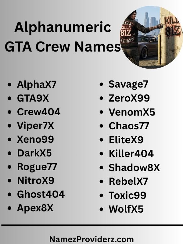 Alphanumeric GTA Crew Names
