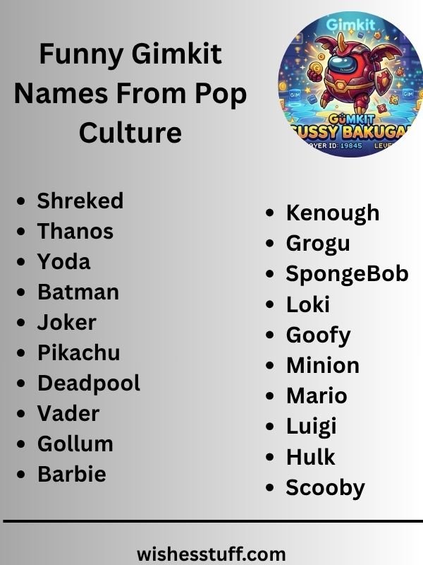 Funny Gimkit Names From Pop Culture