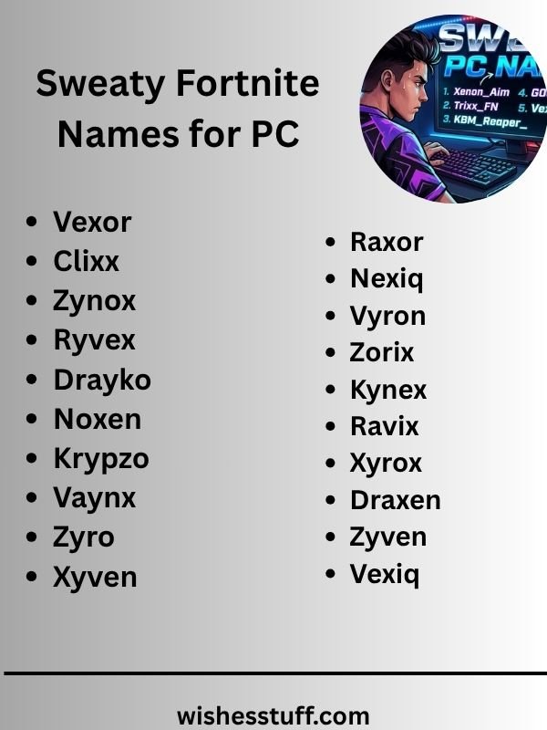 Sweaty Fortnite Names for PC