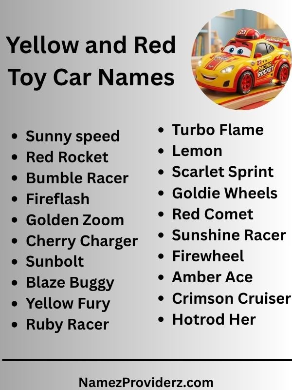 Yellow and Red Toy Car Names